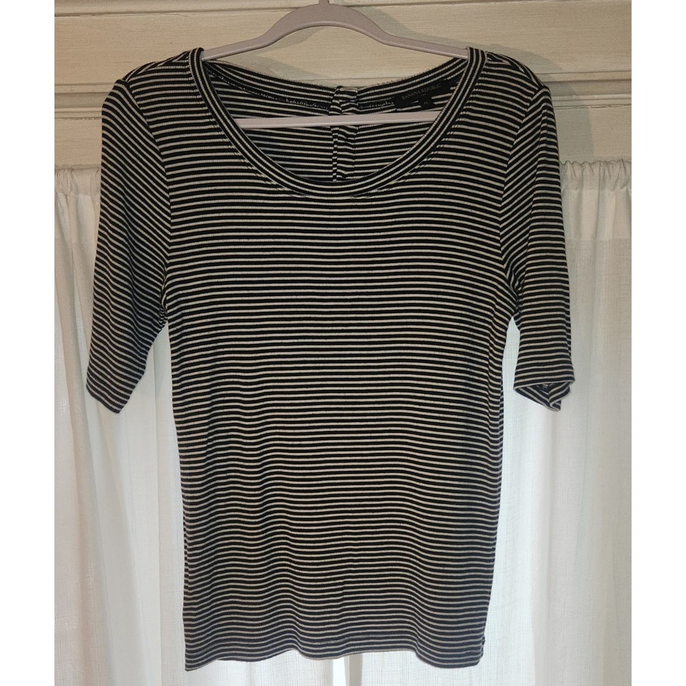 Banana Republic Navy Blue White Striped 3/4 Sleeve Scoop Neck Top Medium